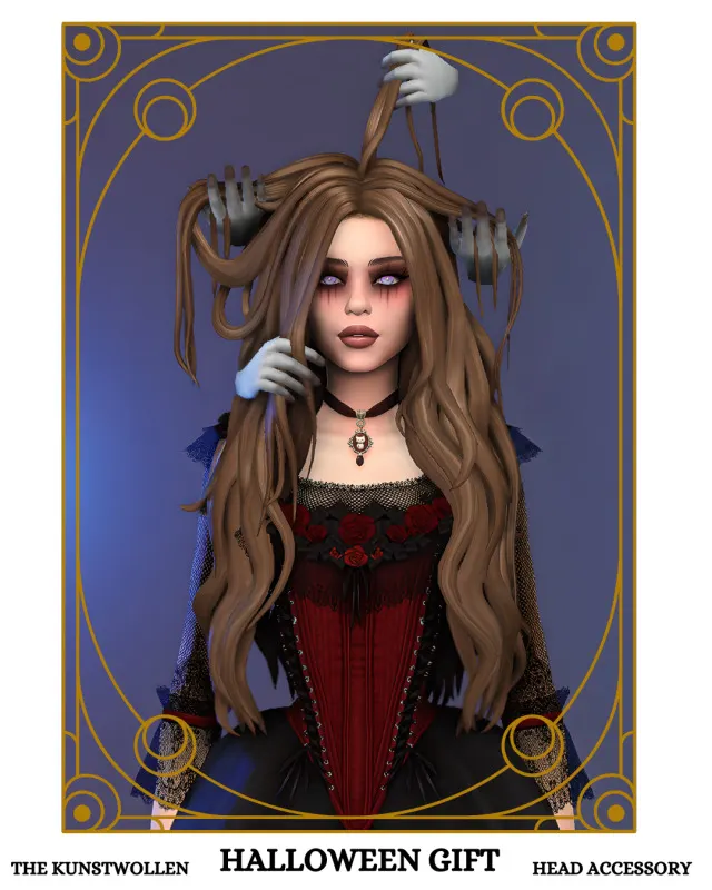 Halloween Gift: sombrero fantasmagórico y cabello de The Kunstwollen para Los Sims 4.