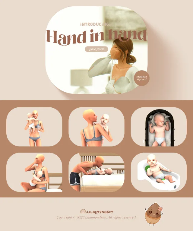 Vista previa de Hand in hand — 𝒑𝒐𝒔𝒆 𝒑𝒂𝒄𝒌, poses de lilalmondsim para Los Sims 4.