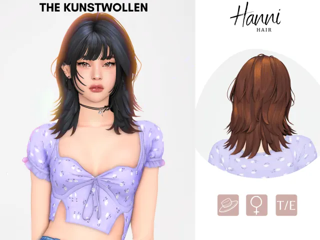 Hanni: cabello inspirado en NewJeans de The Kunstwollen para Los Sims 4.