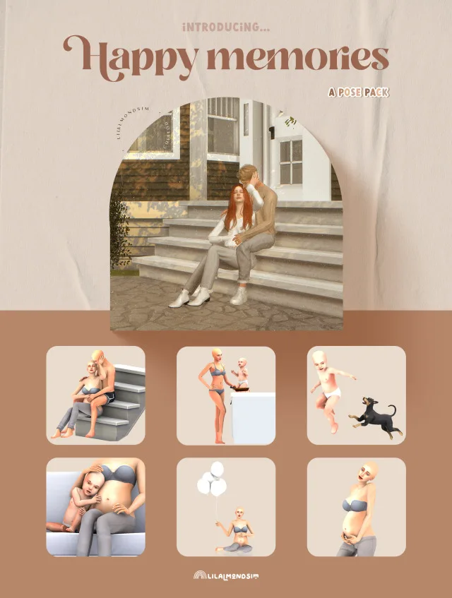 Vista previa de Happy memories — 𝒑𝒐𝒔𝒆 𝒑𝒂𝒄𝒌, poses de lilalmondsim para Los Sims 4.