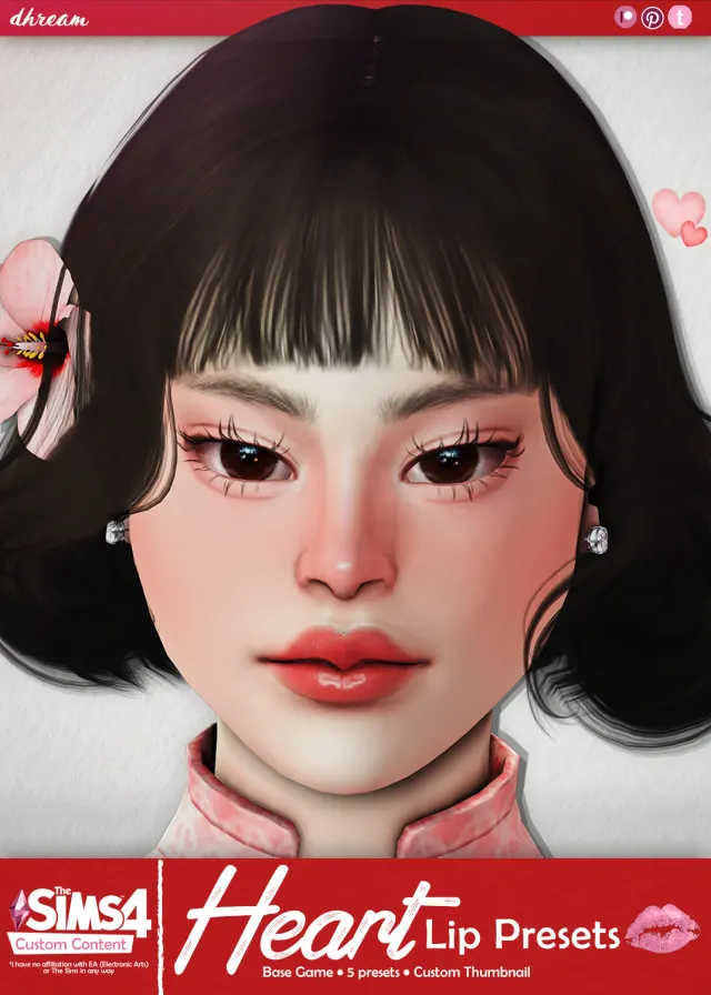 Vista previa de Heart Lip Presets, genética de dhreamcc para Los Sims 4.