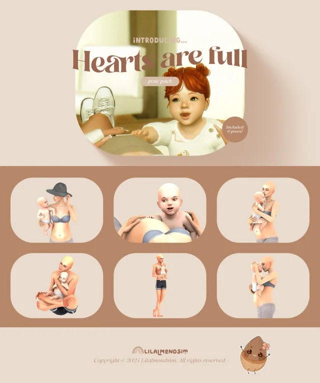 Vista previa de Hearts are full — 𝒑𝒐𝒔𝒆 𝒑𝒂𝒄𝒌 𝒘𝒊𝒕𝒉 𝒊𝒏𝒇𝒂𝒏𝒕𝒔!, poses de lilalmondsim para Los Sims 4.