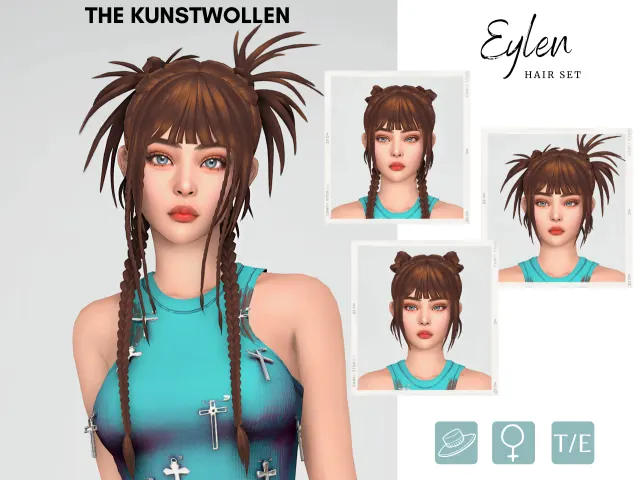 Vista previa de Hello again guys this time im back with a set, cabello de thekunstwollen para Los Sims 4.