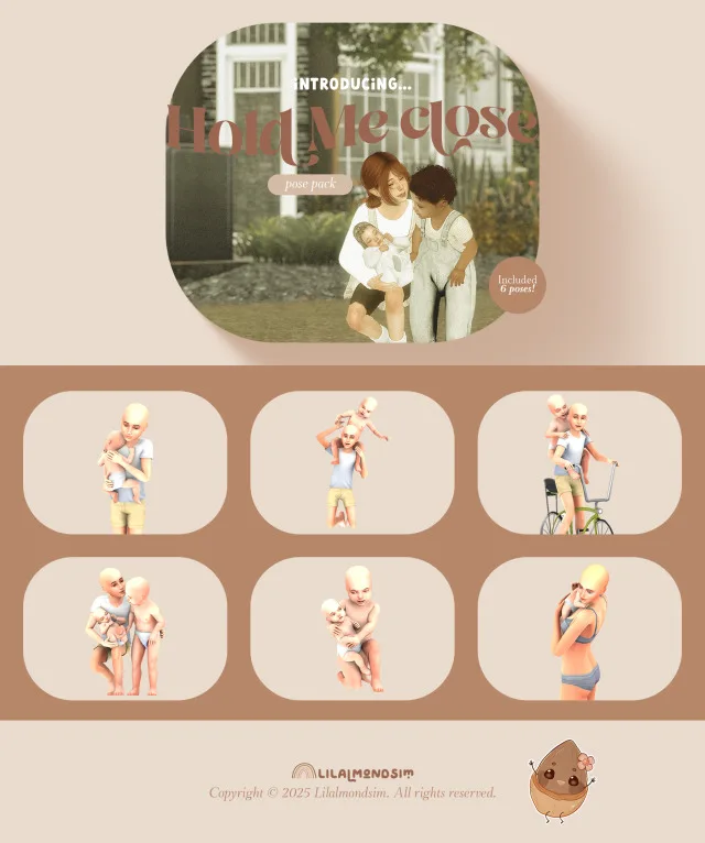Vista previa de Hold Me Close — 𝒑𝒐𝒔𝒆 𝒑𝒂𝒄𝒌 𝒘𝒊𝒕𝒉 𝒊𝒏𝒇𝒂𝒏𝒕𝒔, poses de lilalmondsim para Los Sims 4.