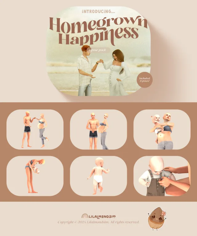 Vista previa de Homegrown happiness — 𝒑𝒐𝒔𝒆 𝒑𝒂𝒄𝒌 𝒘𝒊𝒕𝒉 𝒊𝒏𝒇𝒂𝒏𝒕𝒔!, poses de lilalmondsim para Los Sims 4.