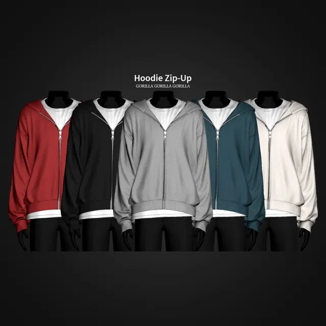 Vista previa de Hoodie Zip-Up, crear un sim de gorillax3-cc para Los Sims 4.