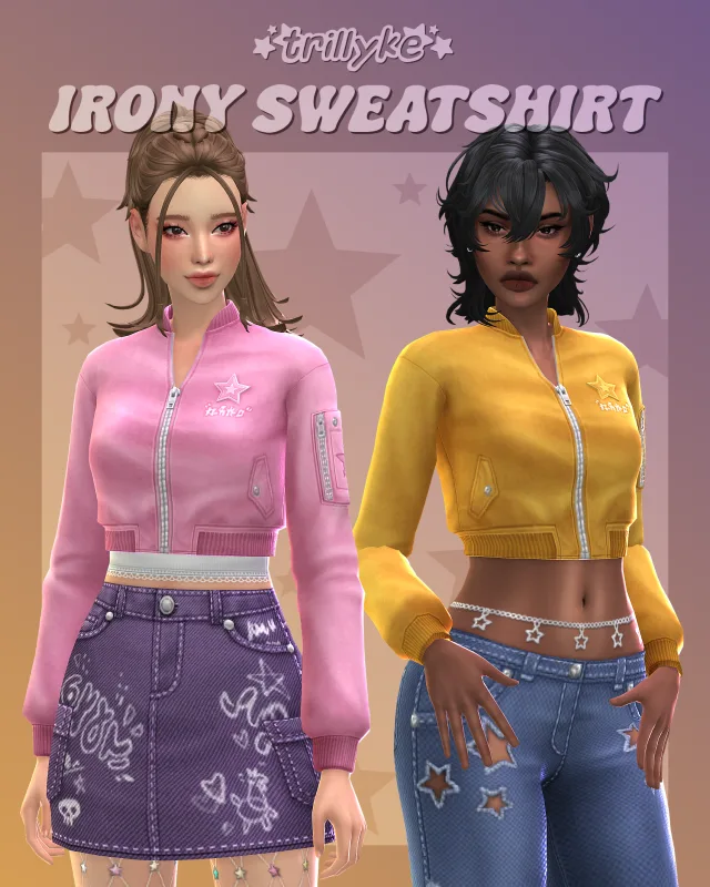 Vista previa de Irony Sweatshirt, cabello de trillyke para Los Sims 4.