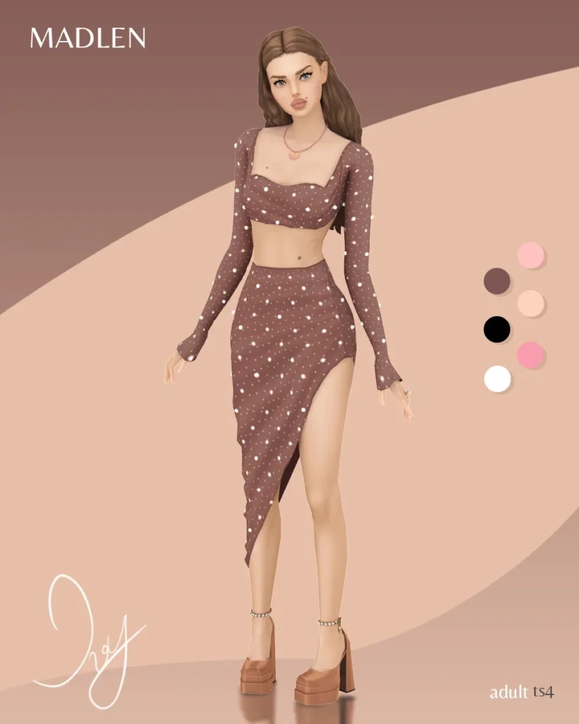 Vista previa de Ivy conjunto this sparkly two piece conjunto features, ropa de madlensims para Los Sims 4.