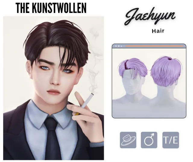 Jaehyun: cabello corto masculino de The Kunstwollen para Los Sims 4.