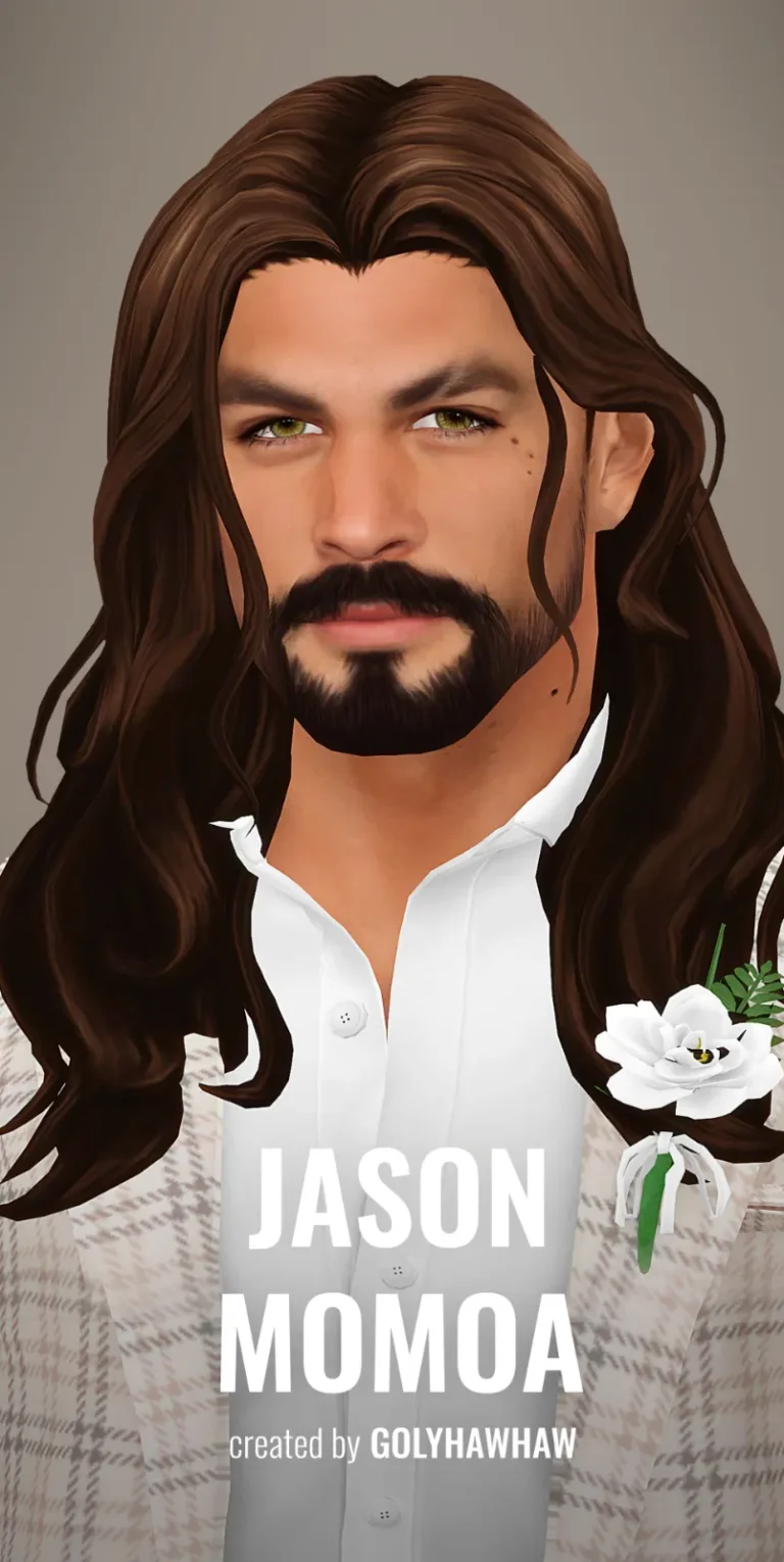 Vista previa de JASON MOMOA SIM + SKIN DOWNLOAD, cabello de golyhawhaw para Los Sims 4.