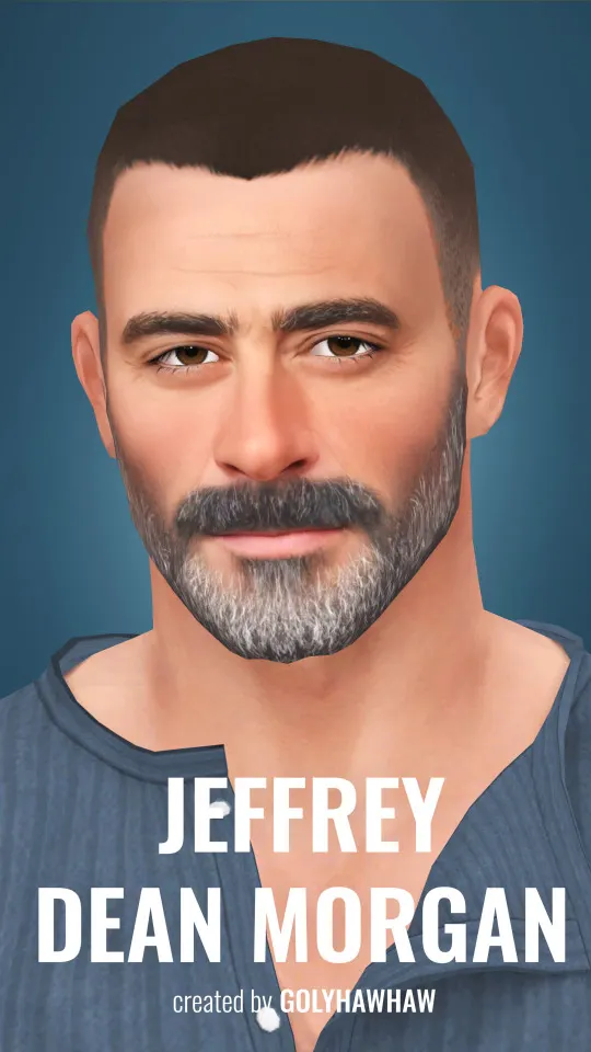 Vista previa de Jeffrey Dean Morgan Sim, detalles de piel de golyhawhaw para Los Sims 4.