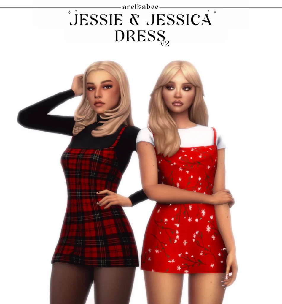 Vista previa de JESSIE & JESSICA vestido (v2), ropa de arethabee para Los Sims 4.