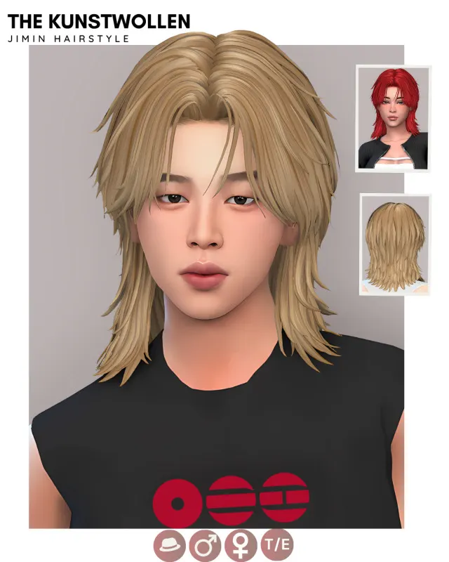 Jimin Arirang: cabello Maxis Match de The Kunstwollen para Los Sims 4.