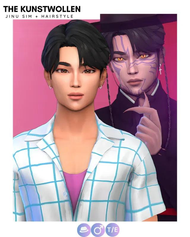 Jinu: Sim y cabello de KPop Demon Hunters de The Kunstwollen para Los Sims 4.