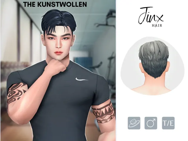 Jinx: cabello masculino Maxis Match de The Kunstwollen para Los Sims 4.