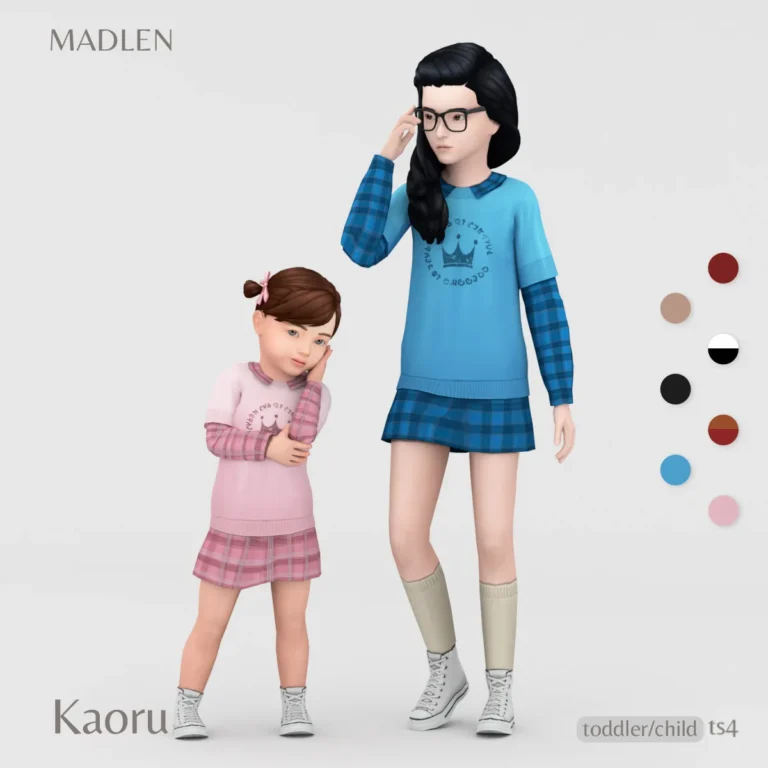 Vista previa de Kaoru conjunto cute oversized conjunto for younger, ropa de madlensims para Los Sims 4.