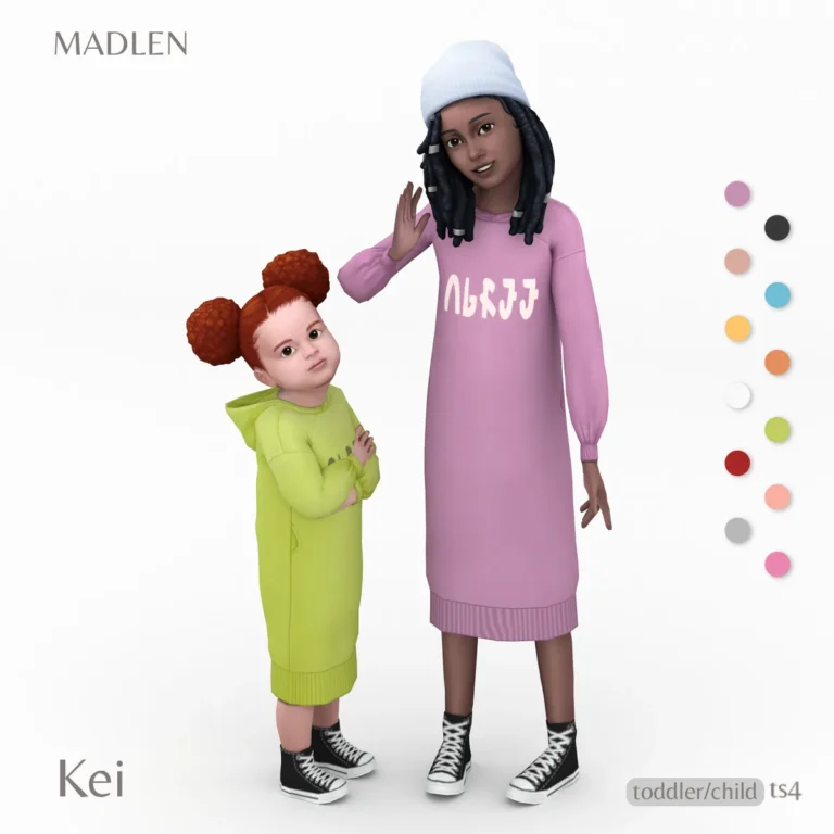 Vista previa de Kei hoodie hoodie vestido for kids in love with, ropa de madlensims para Los Sims 4.