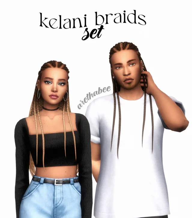 Vista previa de Kelani braids set, cabello de arethabee para Los Sims 4.