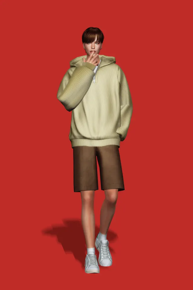 Vista previa de Knit Half Zip Hoodie, crear un sim de gorillax3-cc para Los Sims 4.