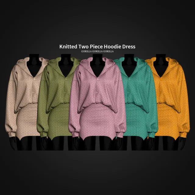 Vista previa de Knitted Two Piece Hoodie vestido, ropa de gorillax3-cc para Los Sims 4.