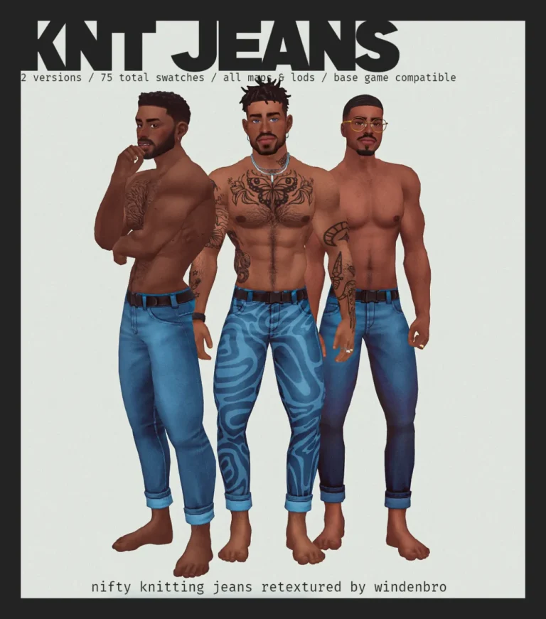 KNT Jeans: vaqueros masculinos sin cinturón de Windenbro para Los Sims 4