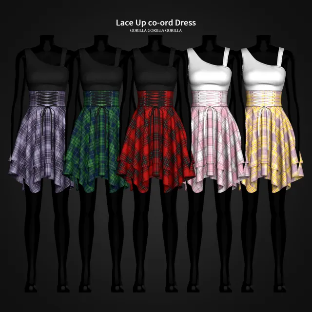 Vista previa de Lace Up co-ord vestido, ropa de gorillax3-cc para Los Sims 4.