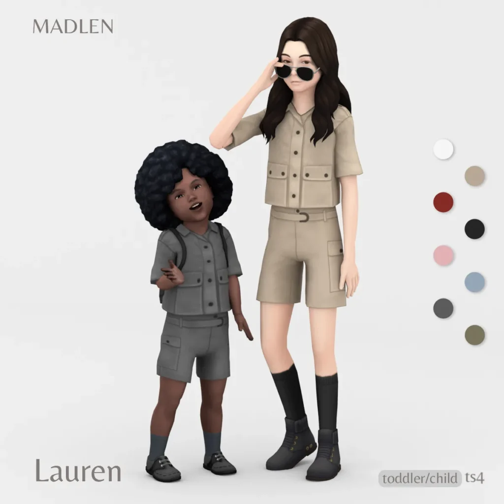 Vista previa de Lauren conjunto cargo shorts and a matching shirt, ropa de madlensims para Los Sims 4.