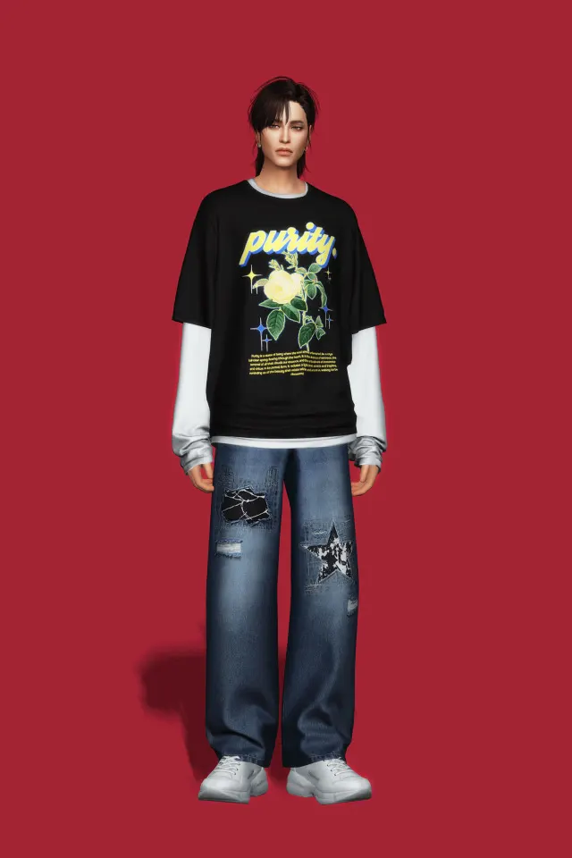 Vista previa de Layered Oversized T-Shirt, ropa de gorillax3-cc para Los Sims 4.