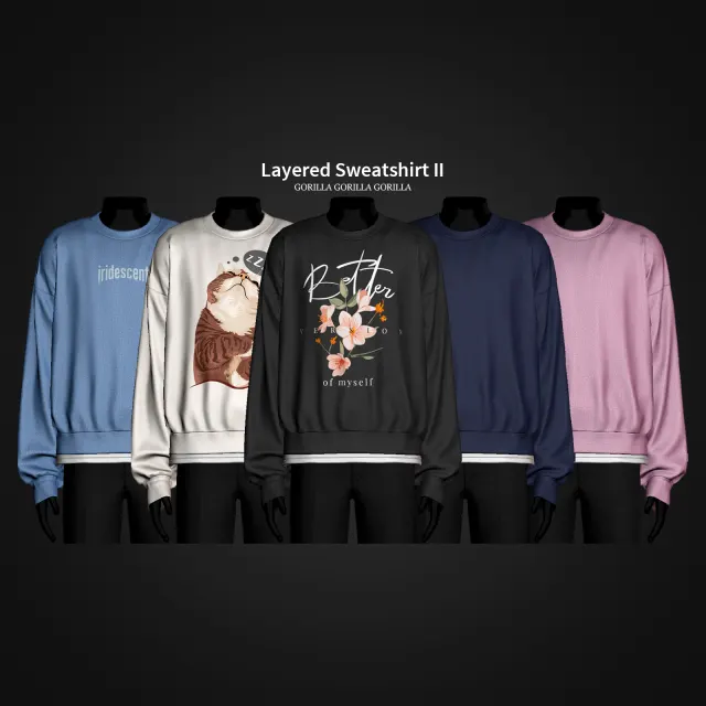 Vista previa de Layered Sweatshirt II, crear un sim de gorillax3-cc para Los Sims 4.