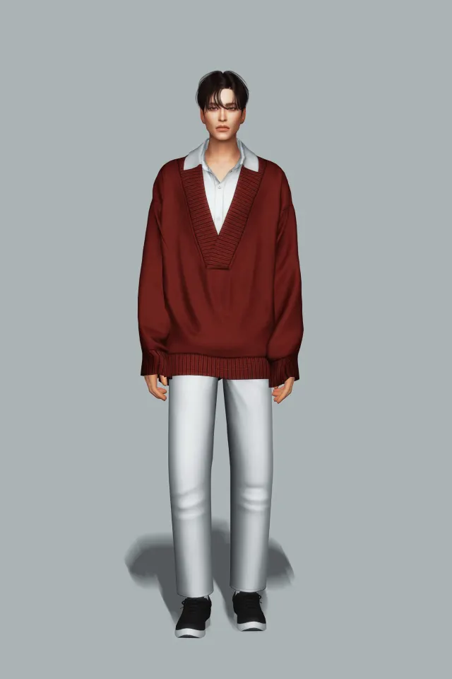 Vista previa de Layered V-Neck Knit, crear un sim de gorillax3-cc para Los Sims 4.