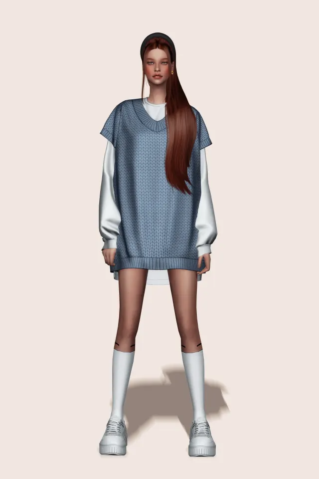 Vista previa de Layered Vest vestido, ropa de gorillax3-cc para Los Sims 4.