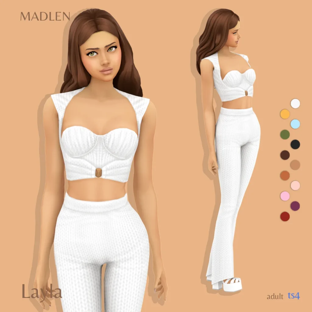 Vista previa de Layla conjunto ruched crop top matched with high, ropa de madlensims para Los Sims 4.