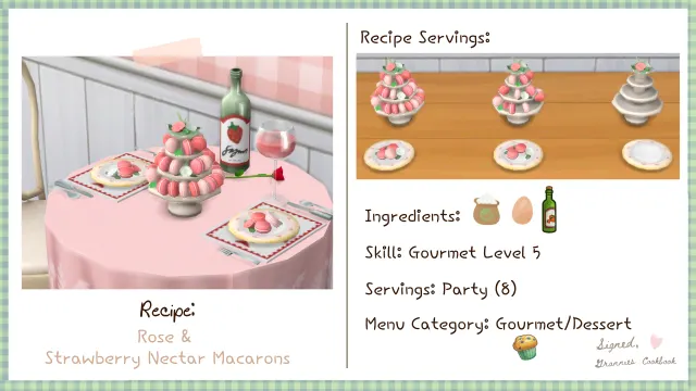 Vista previa de Lbb gc gourmet dessert roseandstrawberrynectarmacarons, mods de littlbowbub para Los Sims 4.