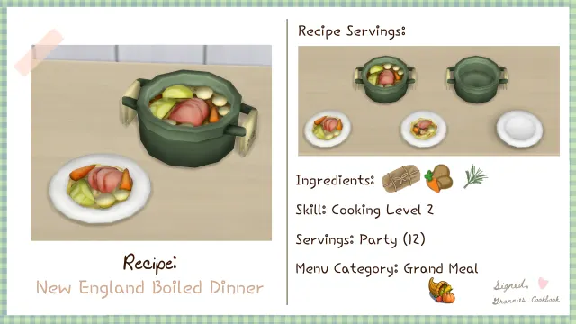 Vista previa de Lbb gc grandmeal newenglandboileddinner, mods de littlbowbub para Los Sims 4.