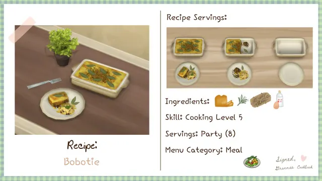 Vista previa de Lbb gc meal bobotie, mods de littlbowbub para Los Sims 4.