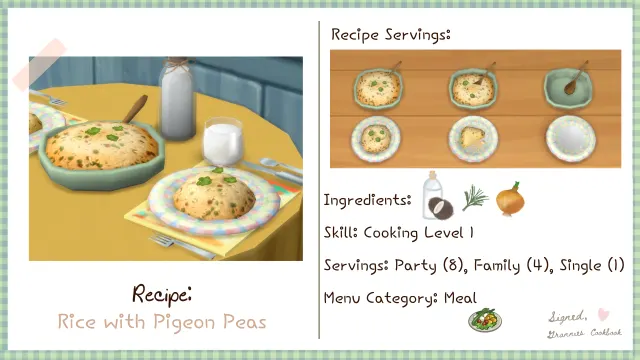 Vista previa de Lbb gc meal ricewithpigeonpeas, mods de littlbowbub para Los Sims 4.