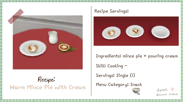 Vista previa de Lbb gc snack warmmincepiewithcream, mods de littlbowbub para Los Sims 4.