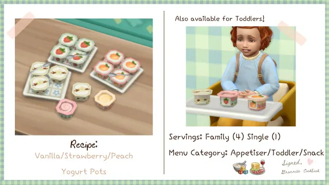 Vista previa de Lbb gc toddlersnack yogurtpots, mods de littlbowbub para Los Sims 4.