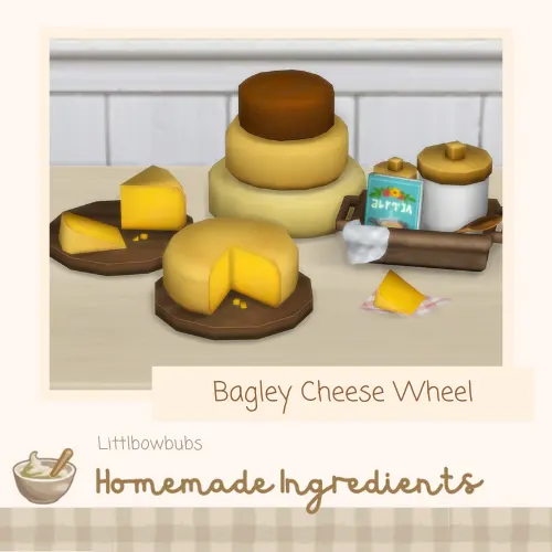 Vista previa de Lbb homemadeingredients bagleycheesewheelrecipe, mods de littlbowbub para Los Sims 4.