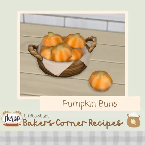 Vista previa de Lbb homestead breadrecipe pumpkinbuns, mods de littlbowbub para Los Sims 4.