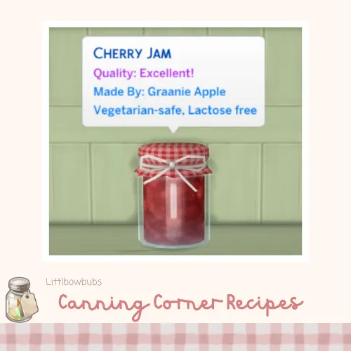Vista previa de Lbb homestead canningrecipe cherryjam, mods de littlbowbub para Los Sims 4.