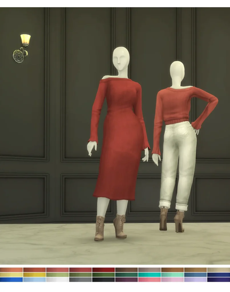 Vista previa de Le' Knit vestido & Knit Sweater (20 color), ropa de rustys-cc para Los Sims 4.