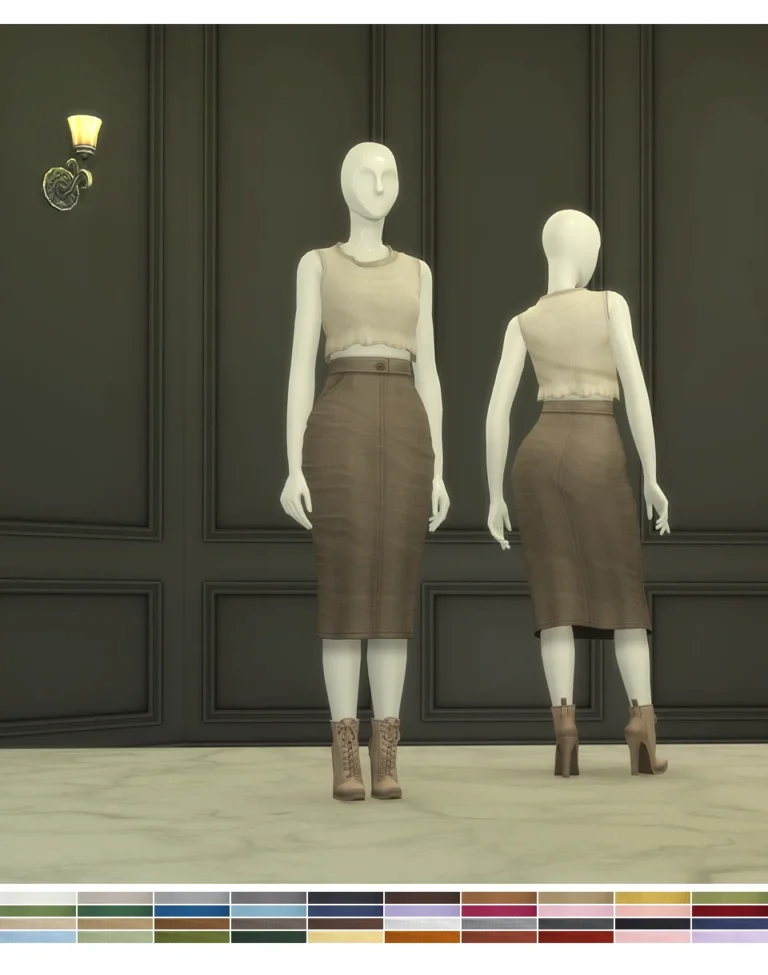 Vista previa de Le' Sleeveless & Midi falda (20 color), ropa de rustys-cc para Los Sims 4.