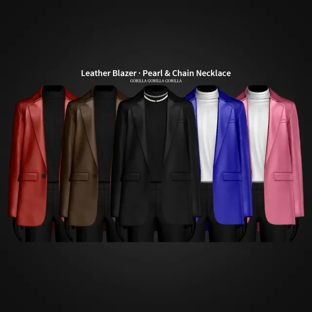 Vista previa de Leather Blazer · Pearl & Chain Necklace, accesorios de gorillax3-cc para Los Sims 4.