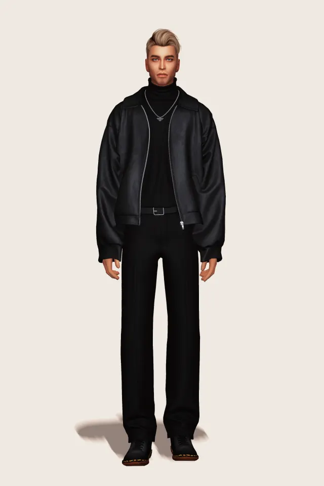 Vista previa de Leather Jacket w Turtleneck, ropa de gorillax3-cc para Los Sims 4.