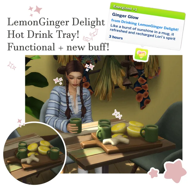 Vista previa de Lemonginger delight hot drink tray, construir y comprar de tamsiecc para Los Sims 4.