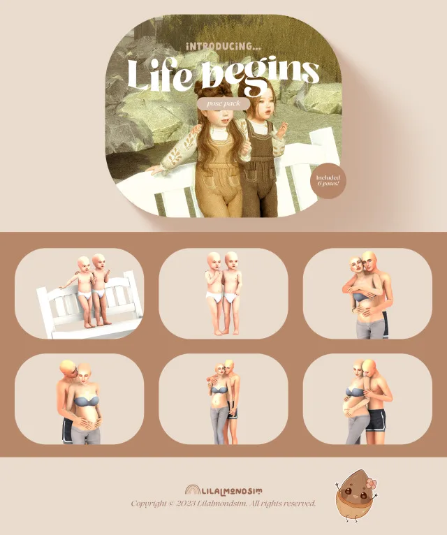 Vista previa de Life begins — 𝒑𝒐𝒔𝒆 𝒑𝒂𝒄𝒌, poses de lilalmondsim para Los Sims 4.