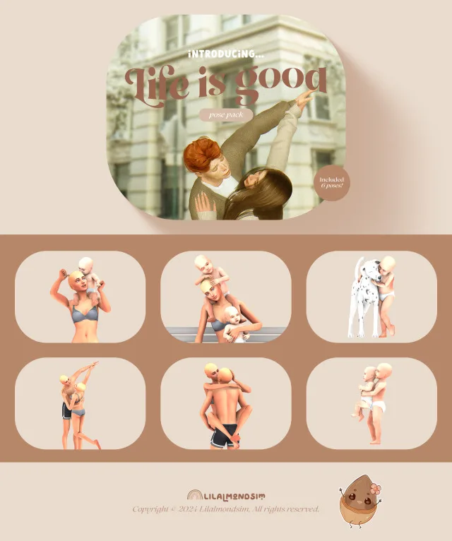 Vista previa de Life is good — 𝒑𝒐𝒔𝒆 𝒑𝒂𝒄𝒌 𝒘𝒊𝒕𝒉 𝒊𝒏𝒇𝒂𝒏𝒕𝒔!, poses de lilalmondsim para Los Sims 4.