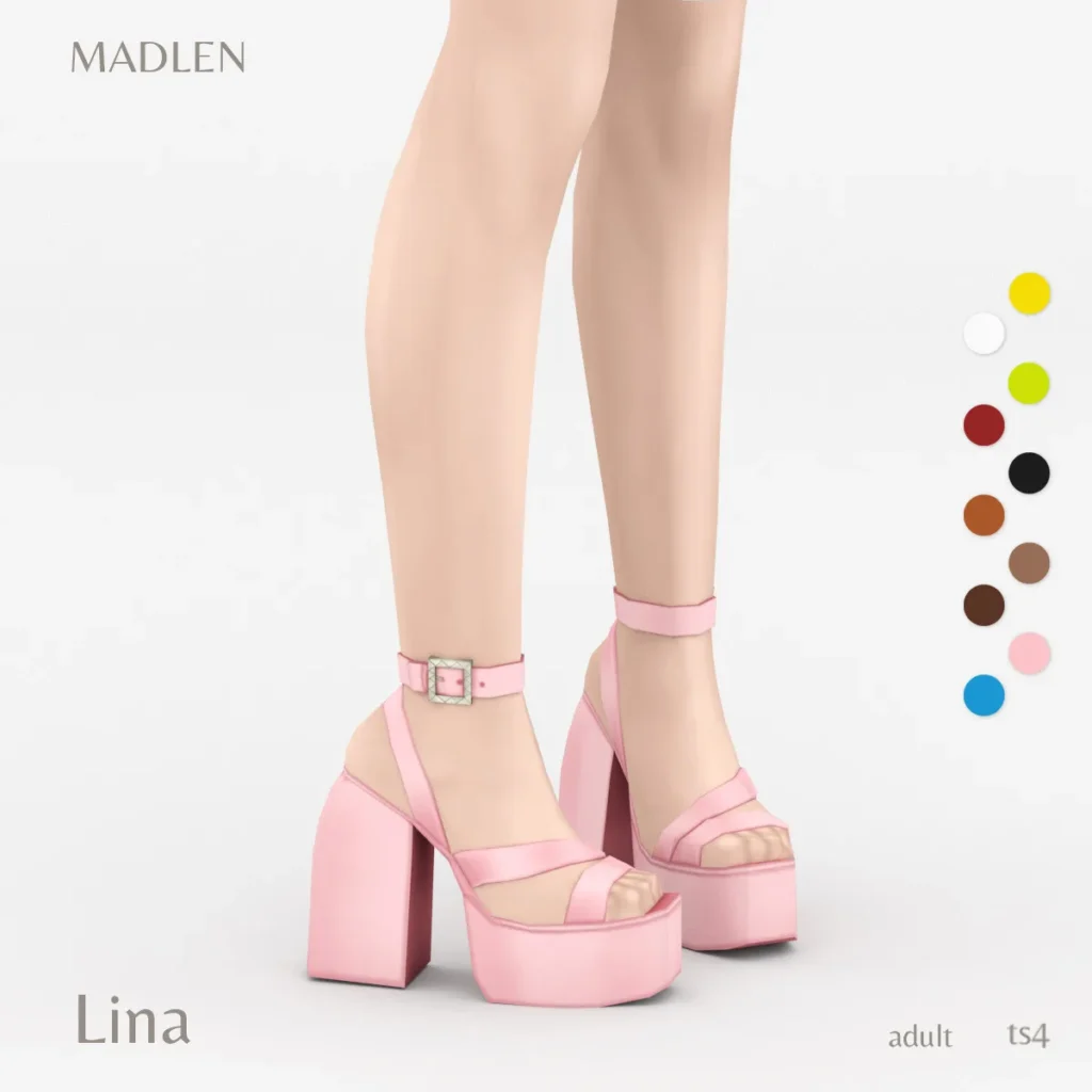 Vista previa de Lina zapatos chunky platform squared heels retro, zapatos de madlensims para Los Sims 4.