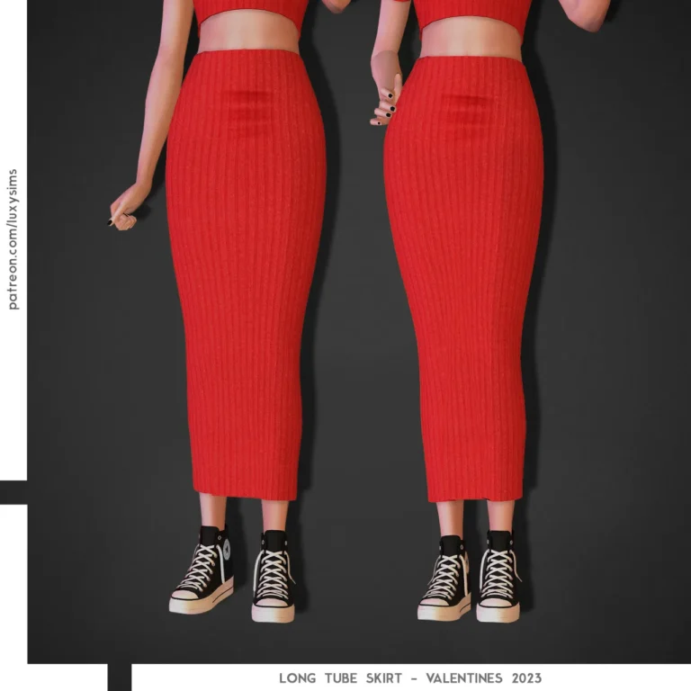 Vista previa de Long Tube falda - Valentines 2023, ropa de luxysims para Los Sims 4.